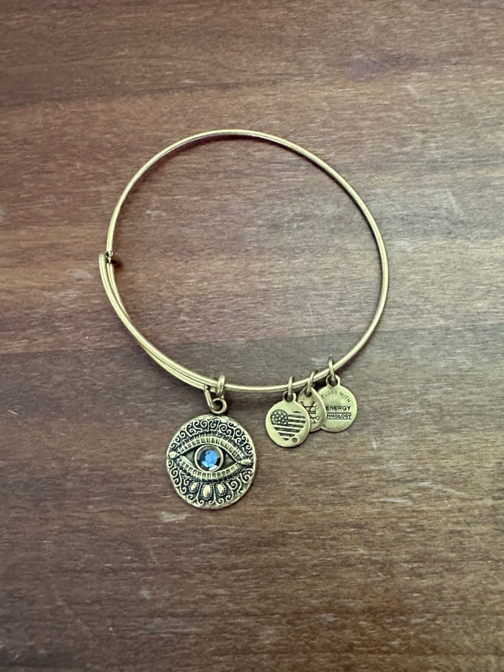 Alex and Ani Gold Evil Eye Bracelet with Blue Stone